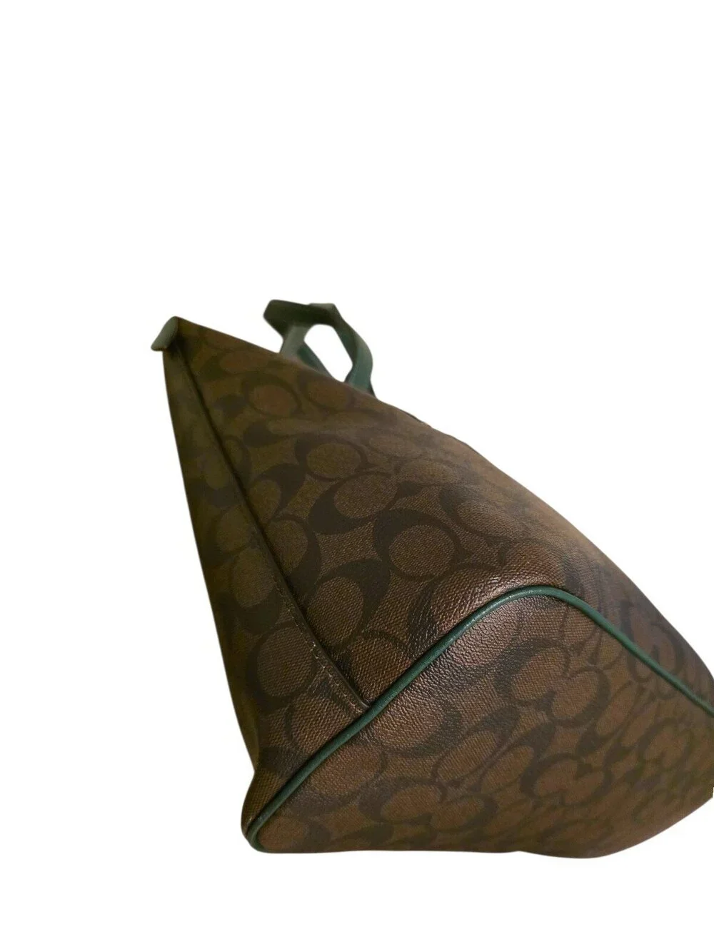 Coach CH504 Signature C Pine Green Leather Large Tote Bag Brown Gold HTF